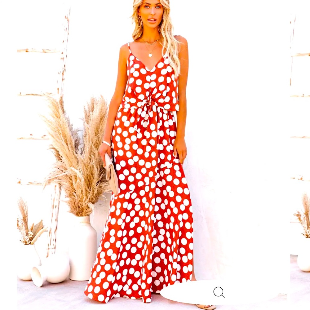 Polka Dot Tie Front Maxi Dress
